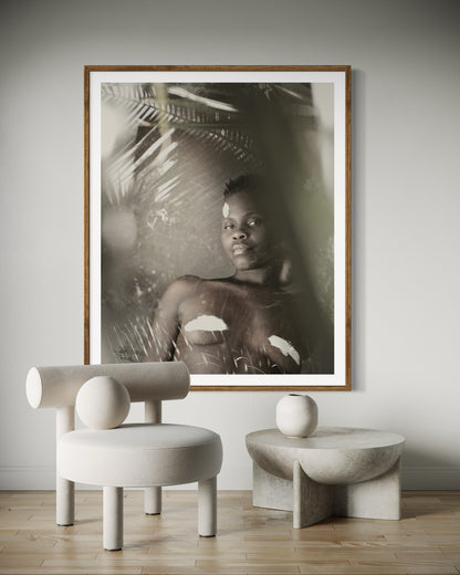 Modern interior featuring a framed artwork of a portrait of a beautiful woman by Francoise V Fine Art Gallery in Cape Town, South Africa