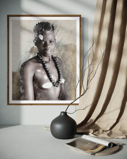 Modern interior featuring a framed artwork of a portrait of a beautiful woman by Francoise V Fine Art Gallery in Cape Town, South Africa